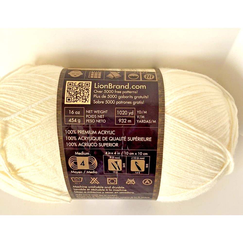 Lion Brand Yarn Pound of Love Worsted Antique White 099 Skein 1020 yds 16oz